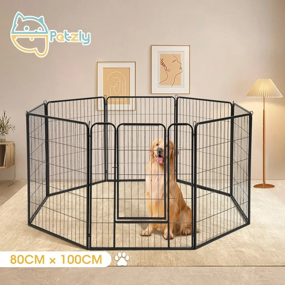 Petzly Dog Playpen Puppy Exercise Cage Pet Cage Enclosure 8 Panel 80x100CM Black