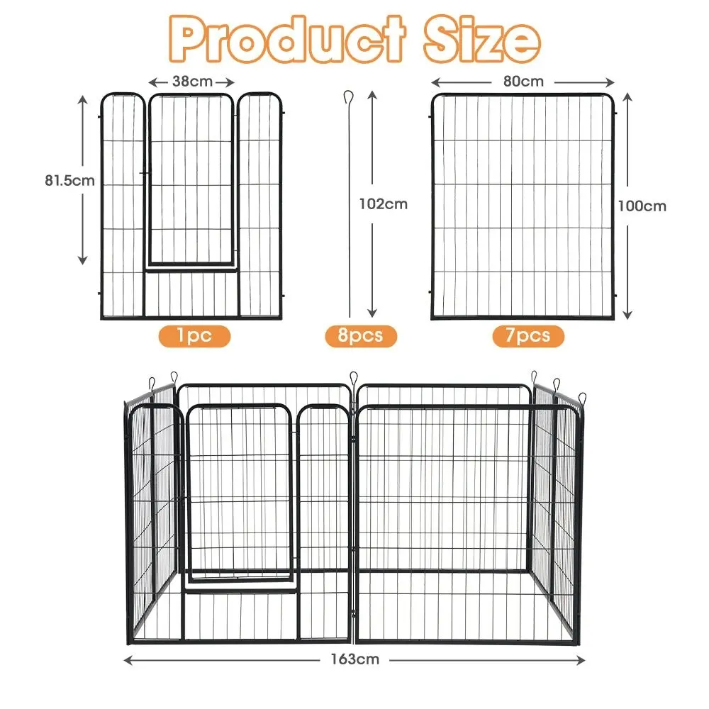 Petzly Dog Playpen Puppy Exercise Cage Pet Cage Enclosure 8 Panel 80x100CM Black