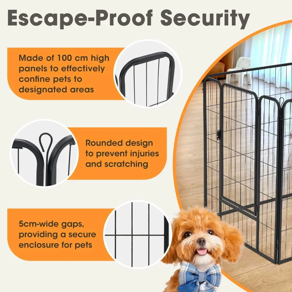 Petzly Dog Playpen Puppy Exercise Cage Pet Cage Enclosure 8 Panel 80x100CM Black