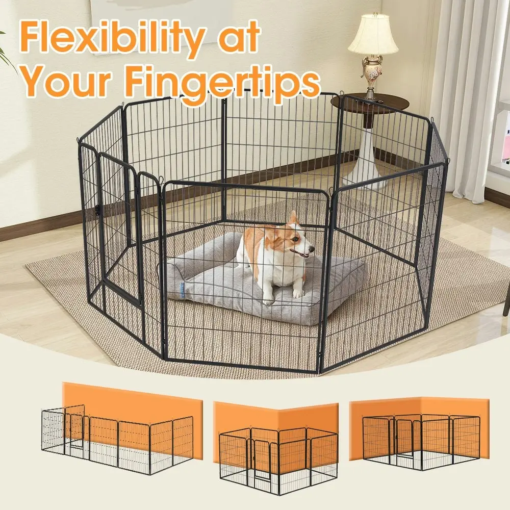 Petzly Dog Playpen Puppy Exercise Cage Pet Cage Enclosure 8 Panel 80x100CM Black