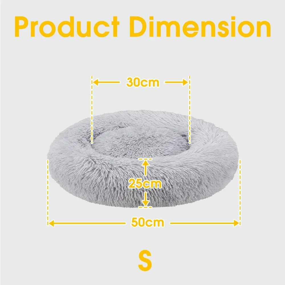 Petzly Dog Cat Calming Bed Warm Soft Plush Round Waterproof 50CM Bed Light Grey