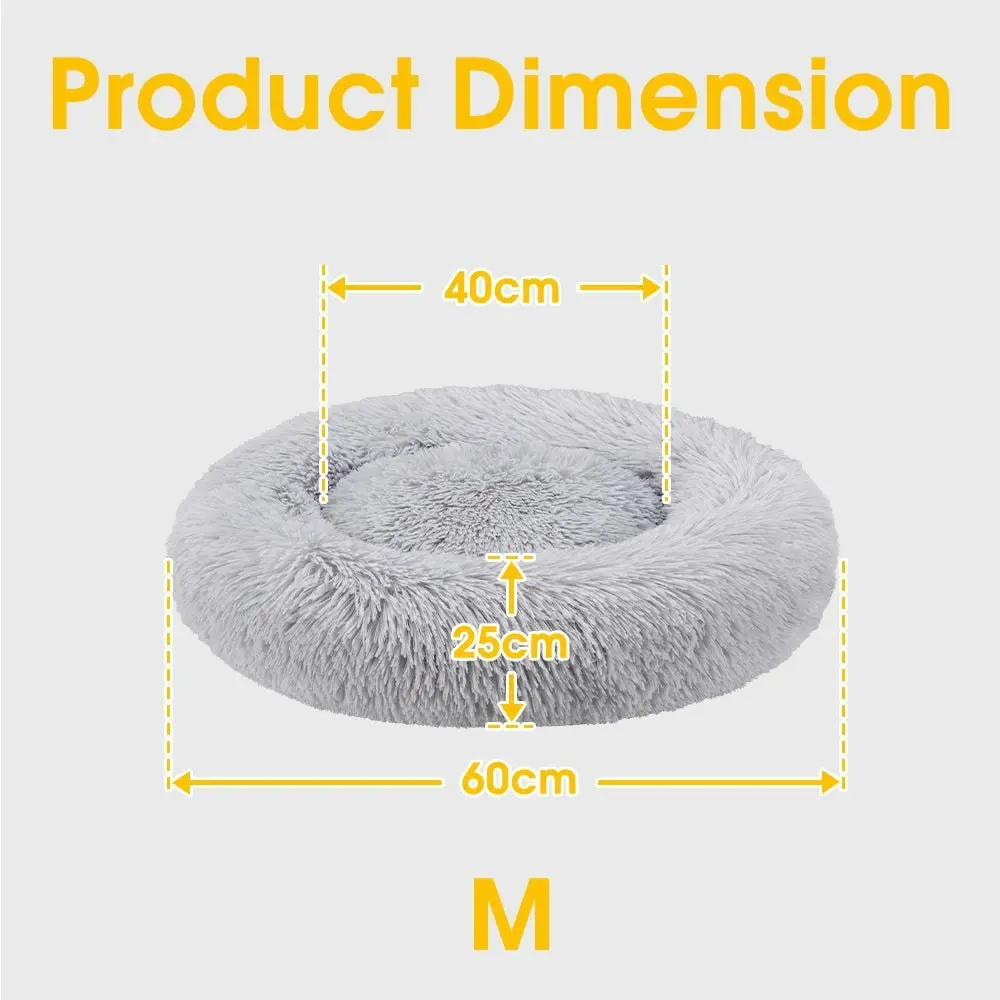 Petzly Dog Cat Calming Bed Warm Soft Plush Round Waterproof 60CM Bed Light Grey