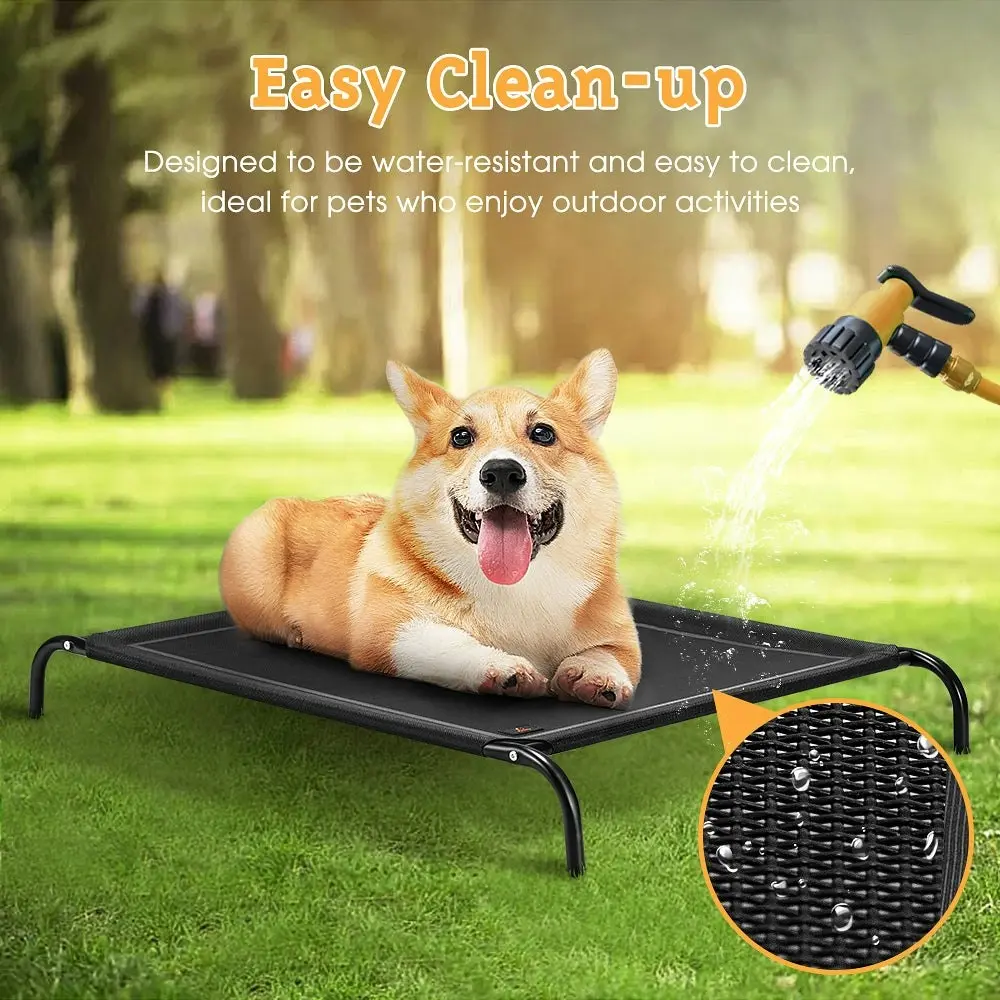 Petzly Cooling Elevated Pet Dog Bed for Large Dog Washable Breathable Mesh Black