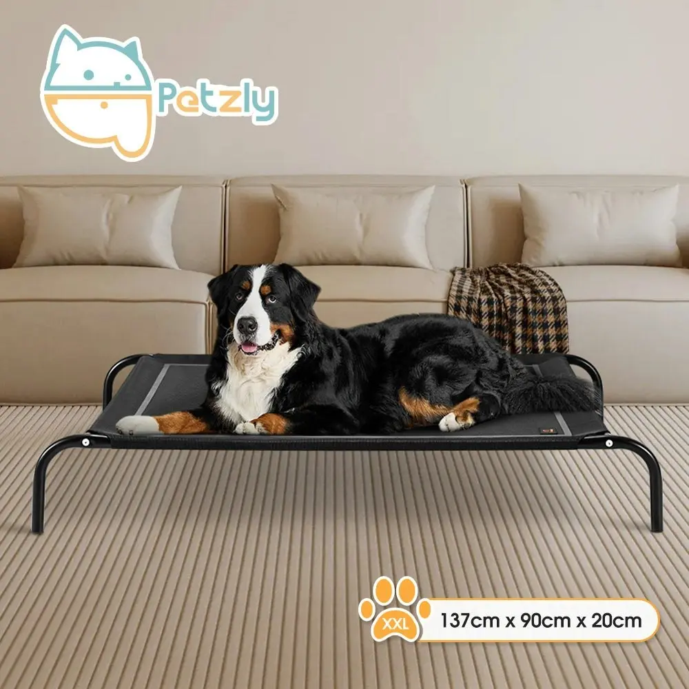 Petzly Cooling Elevated Pet Dog Bed Washable Breathable Mesh Heavy Duty XXL Black