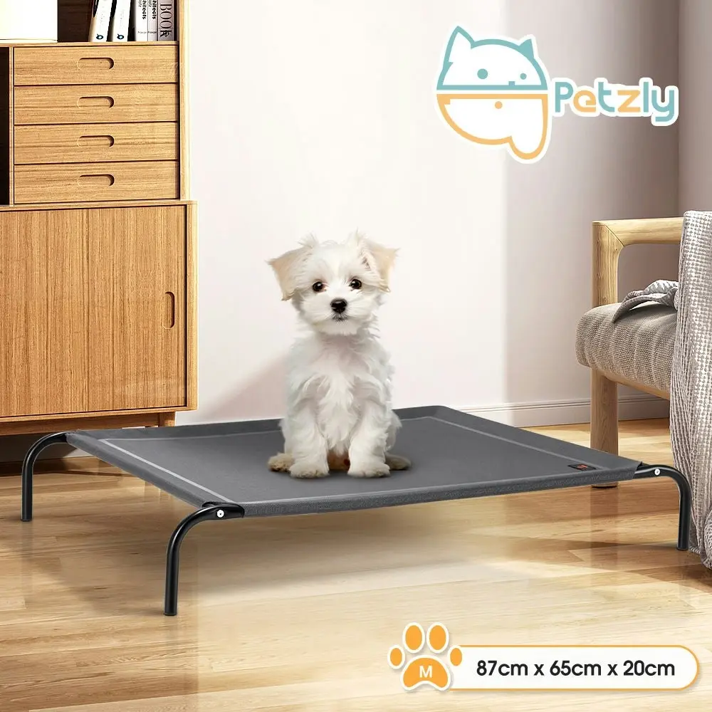 Petzly Cooling Elevated Pet Dog Bed for Medium Dog Washable Breathable Mesh Grey