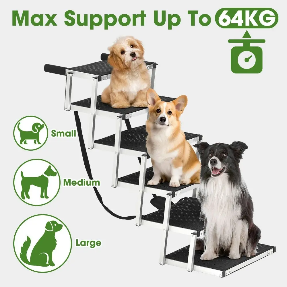 Petzly Foldable Dog Ramps 6 Steps Adjustable Height Dog Stair Portable Aluminium