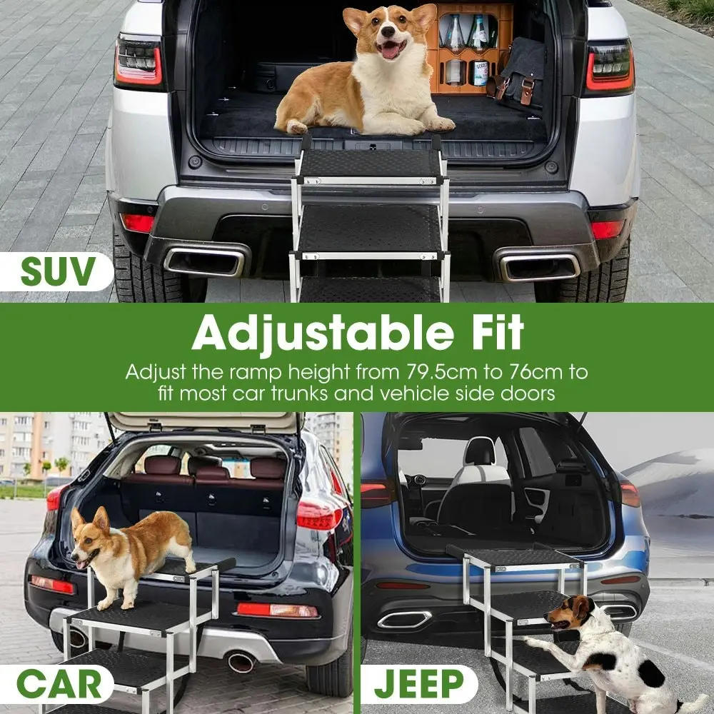 Petzly Foldable Dog Ramps 6 Steps Adjustable Height Dog Stair Portable Aluminium