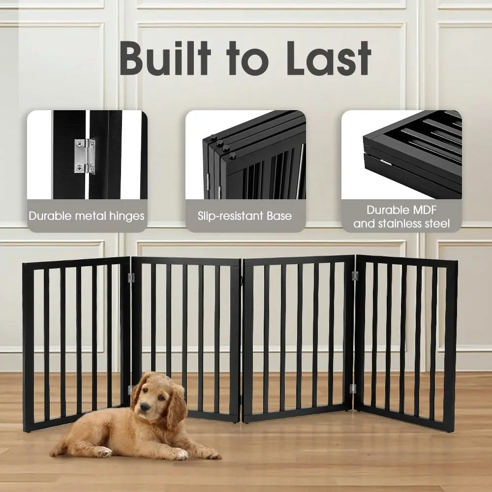 Petzly Pet Gate Dog Fence Safety Barrier Security Door 4 Panel 61cm Black