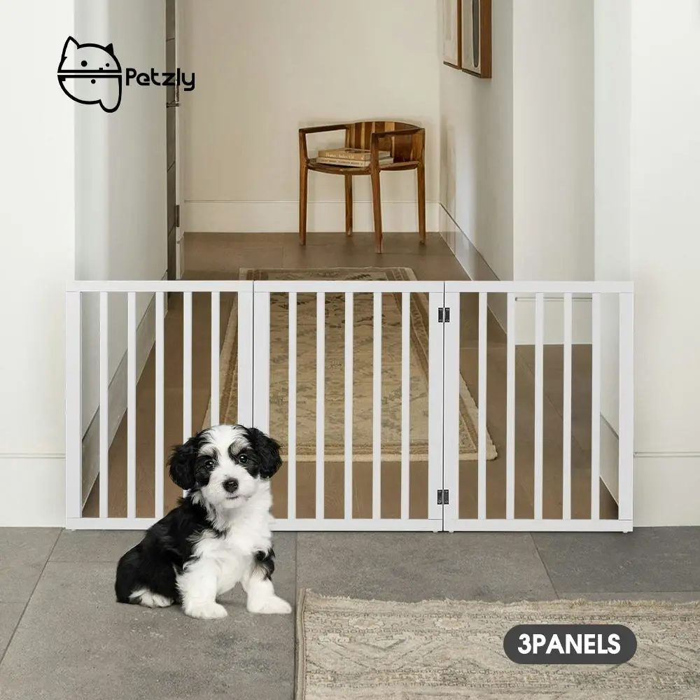 Petzly Pet Gate Dog Fence Safety Barrier Security Door 3 Panel 61cm White