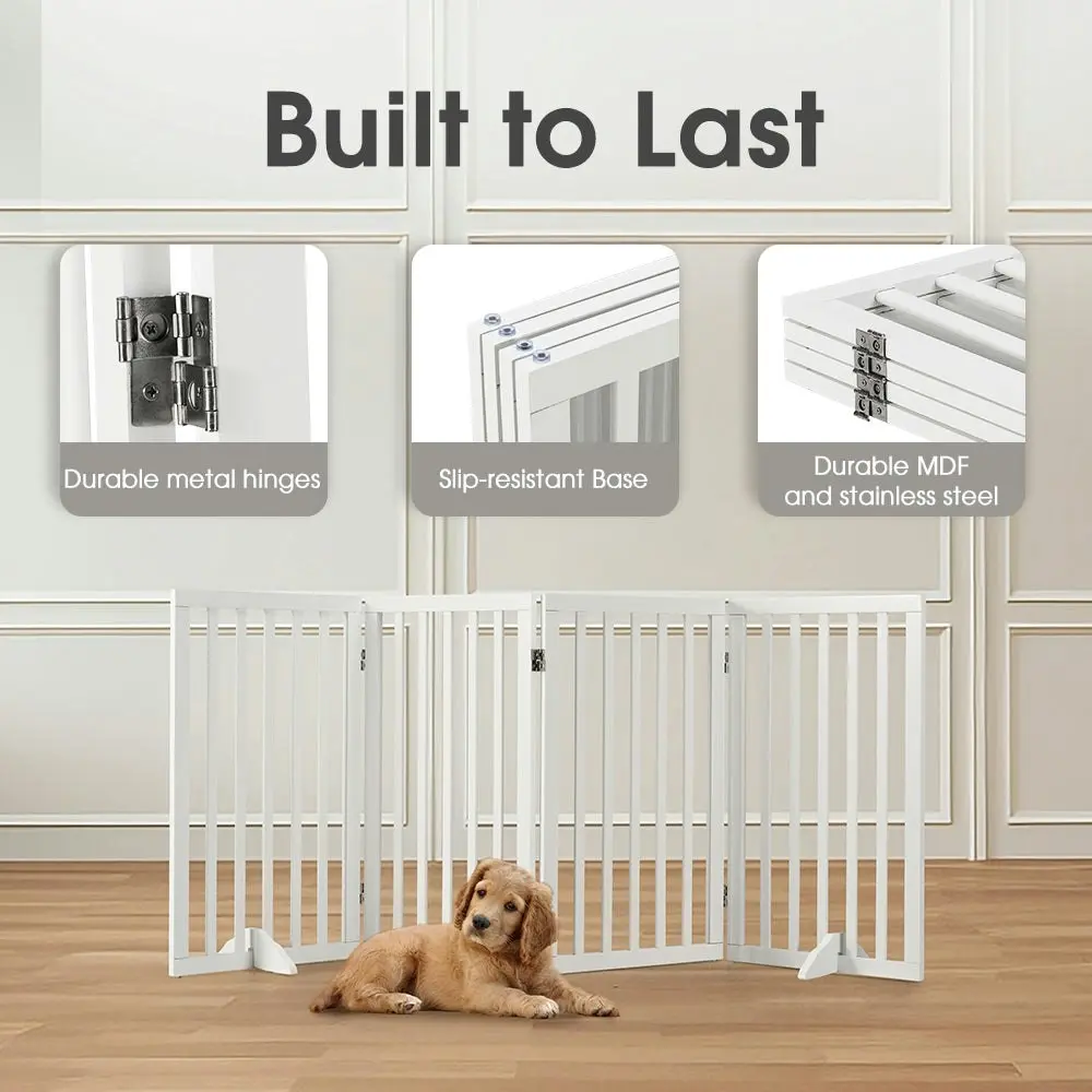 Petzly Pet Gate Dog Fence Safety Barrier with Support Feet 4 Panel 80cm White