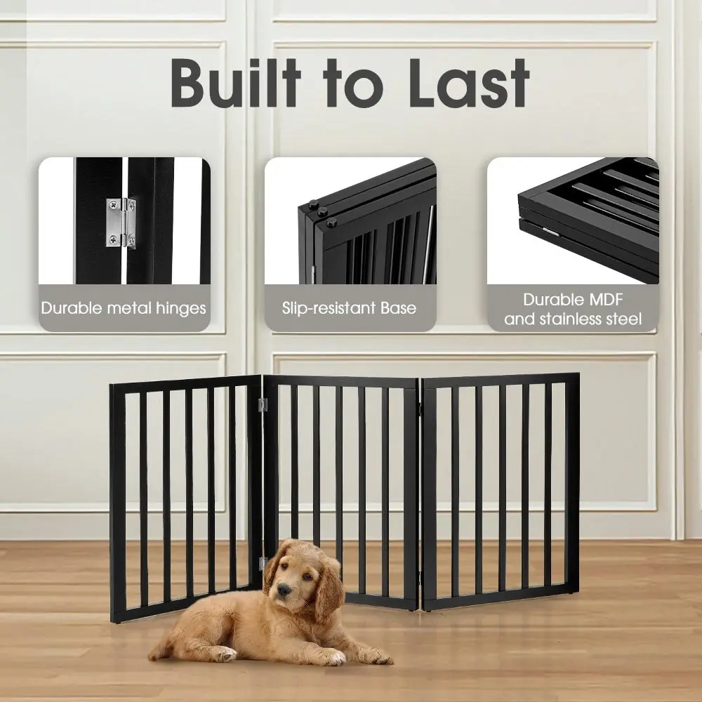 Petzly Pet Gate Dog Fence Safety Barrier Security Door 3 Panel 61cm Black