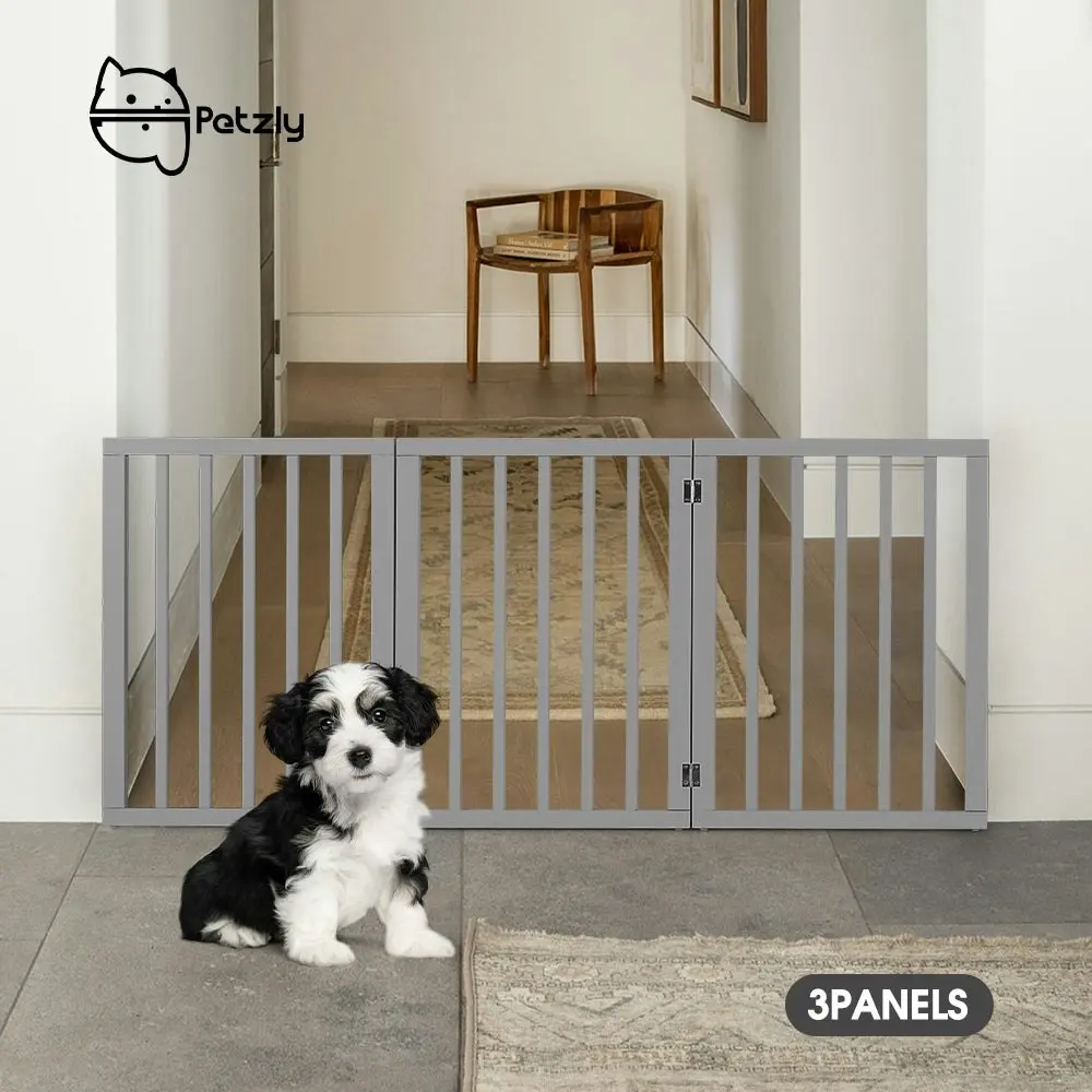 Petzly Pet Gate Dog Fence Safety Barrier Security Door 3 Panel 61cm Grey