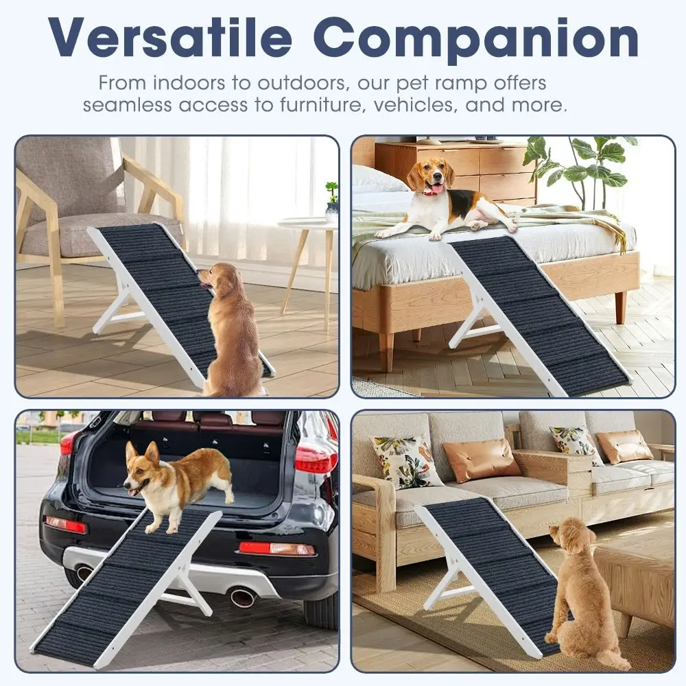 Petzly Foldable Dog Ramps Adjustable Height Pet Ramp Folding Portable White