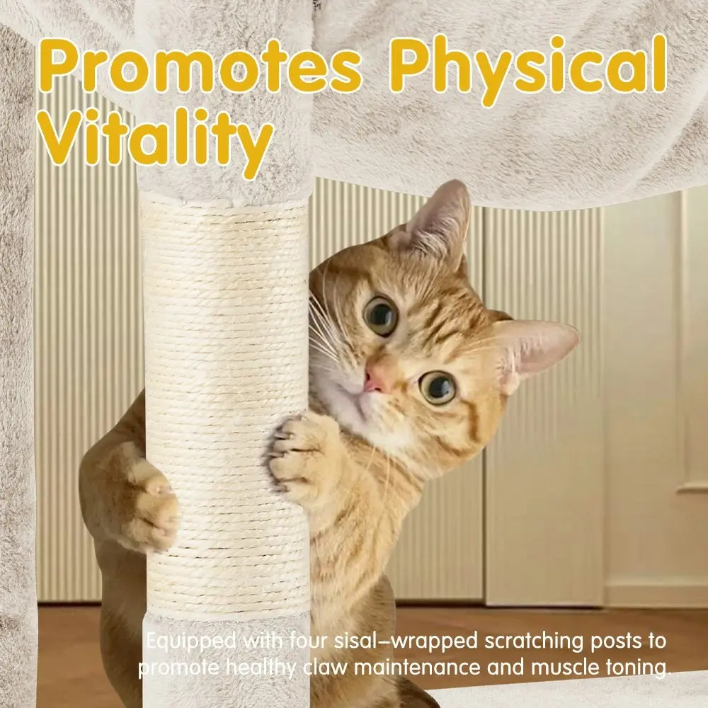 Petzly Cat Tree Tower Scratching Post Scratcher Condo House Bed 142cm Beige