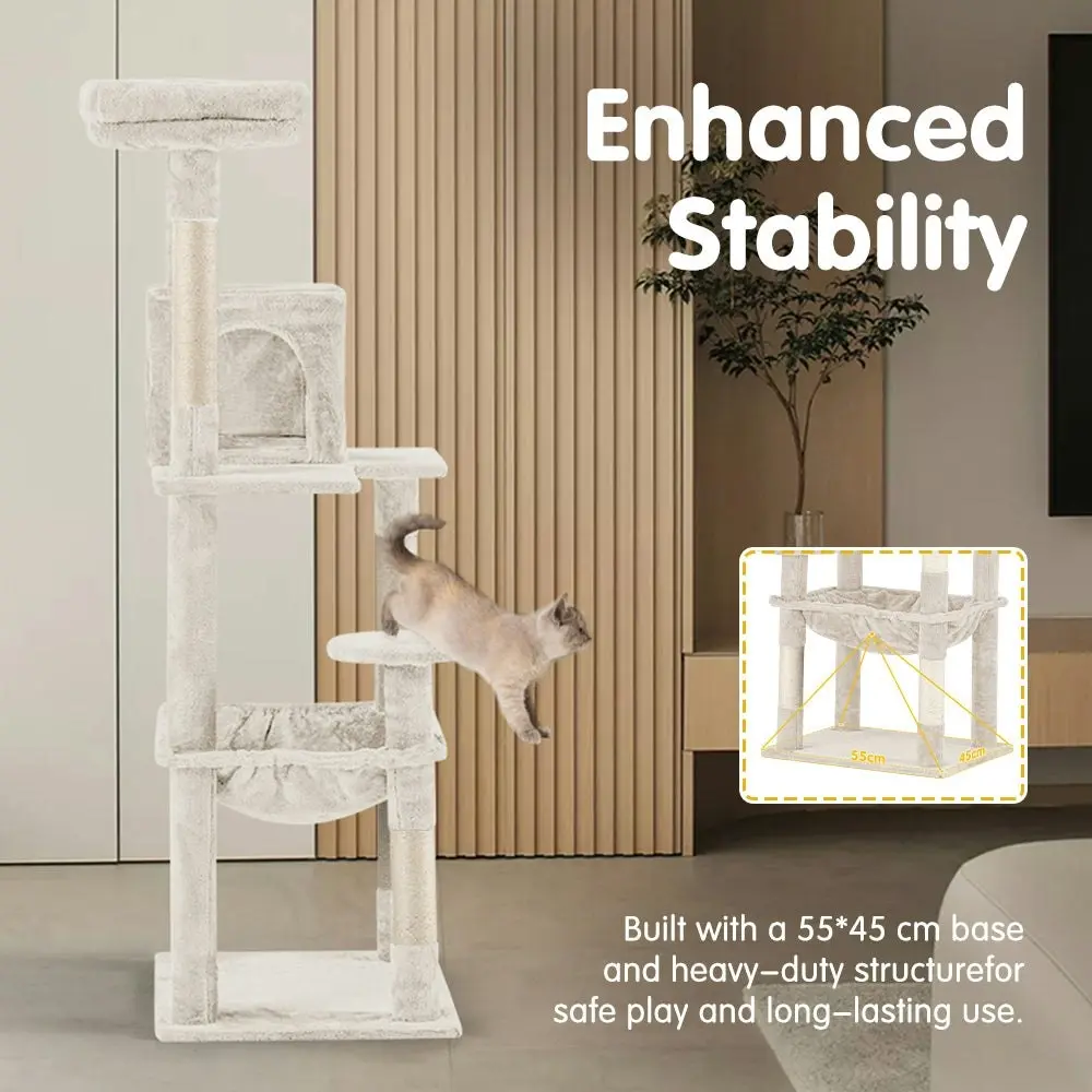 Petzly Cat Tree Tower Scratching Post Scratcher Condo House Bed 142cm Beige