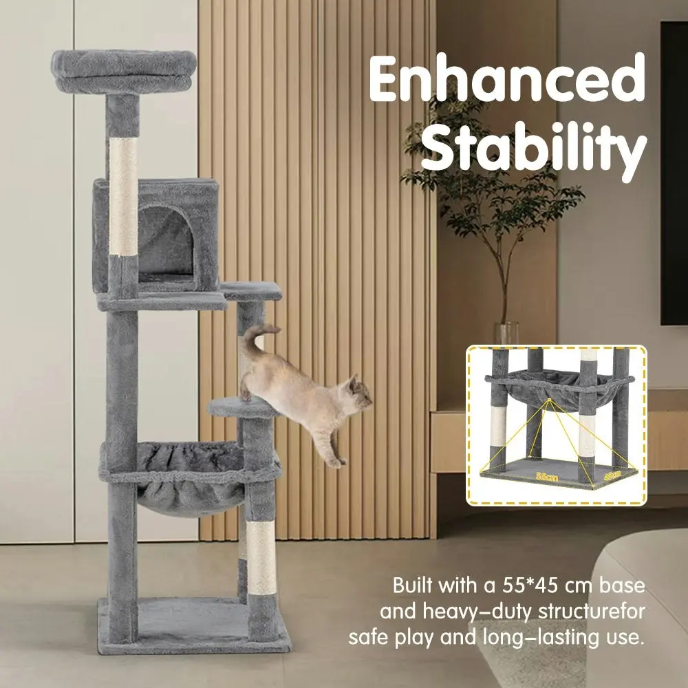 Petzly Cat Tree Tower Scratching Post Scratcher Condo House Bed 142cm Grey