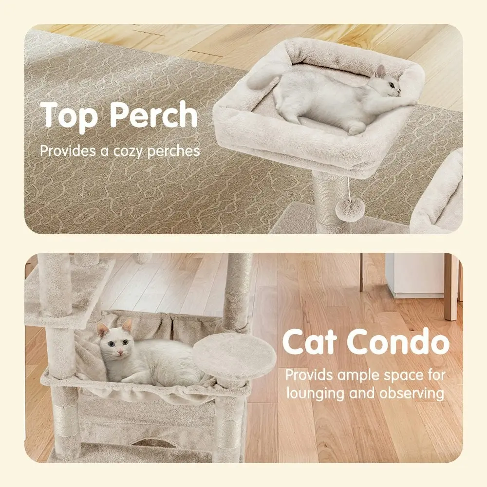 Petzly Cat Tree Tower Scratching Post Scratcher Condo House Bed 180cm Beige