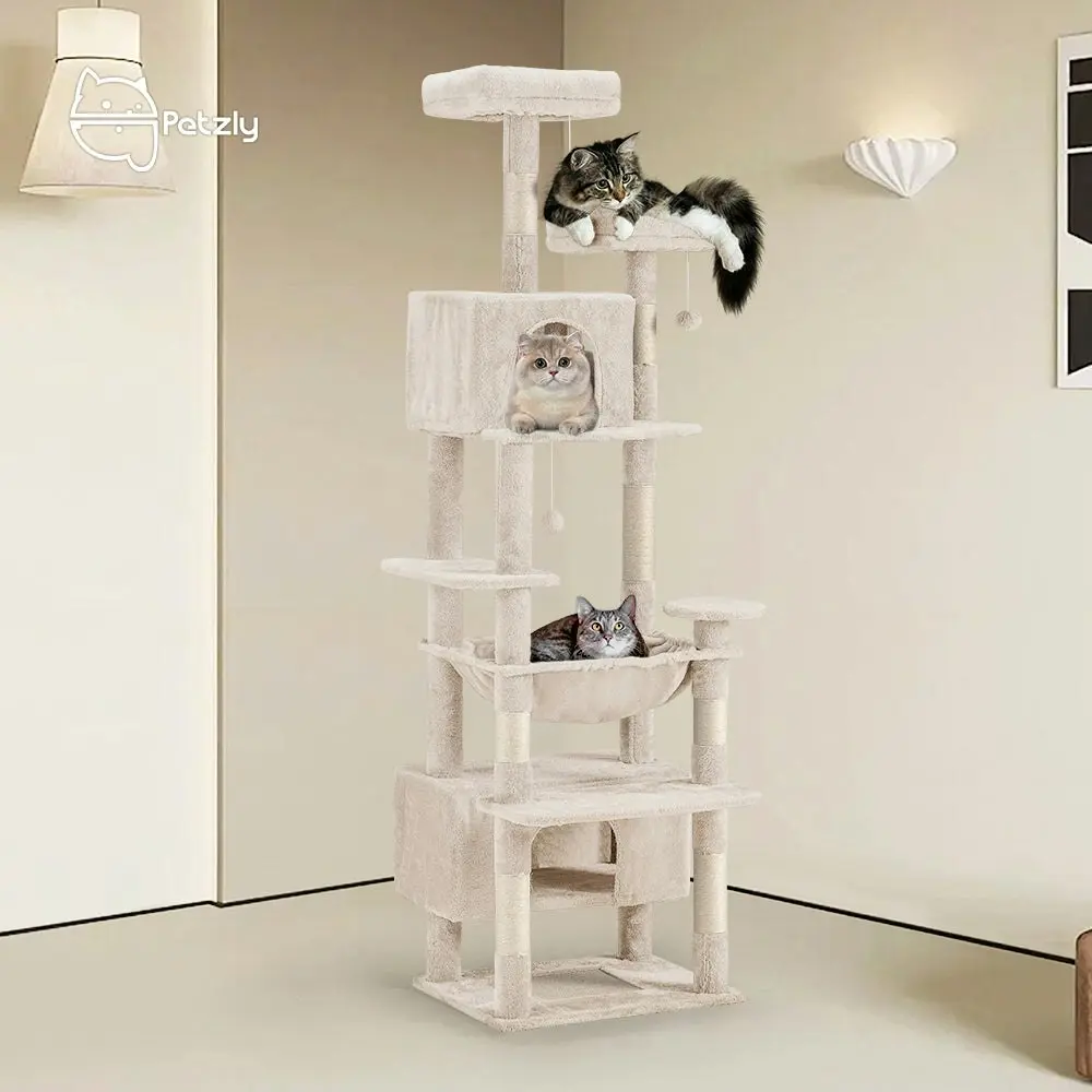 Petzly Cat Tree Tower Scratching Post Scratcher Condo House Bed 180cm Beige