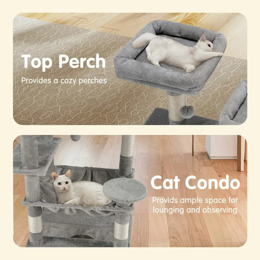 Petzly Cat Tree Tower Scratching Post Scratcher Condo House Bed 180cm Grey