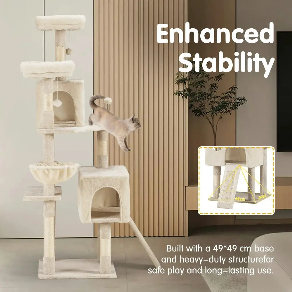 Petzly Cat Tree Tower Scratching Post Scratcher Condo House Bed 164cm Beige