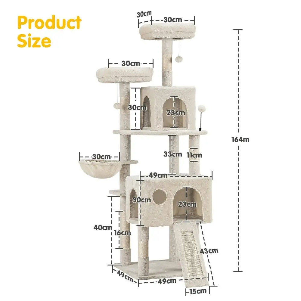 Petzly Cat Tree Tower Scratching Post Scratcher Condo House Bed 164cm Beige