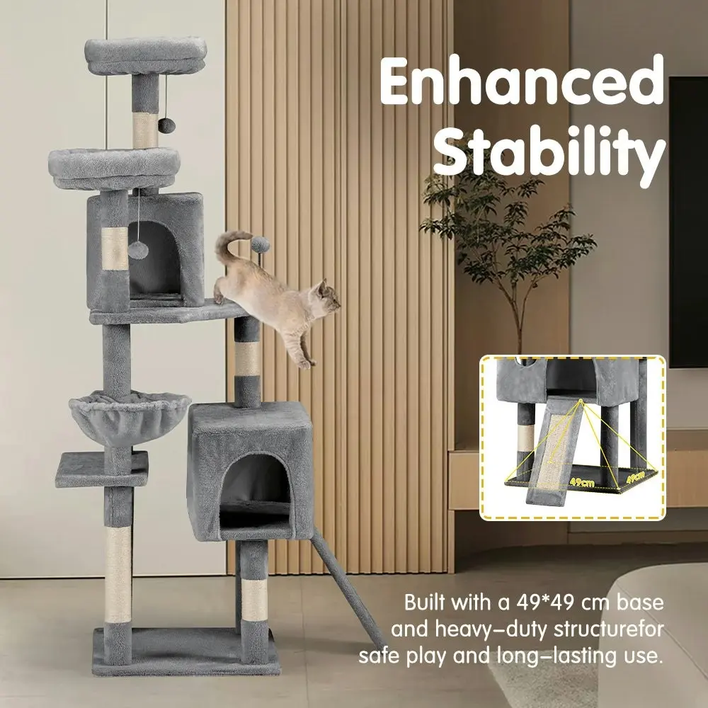 Petzly Cat Tree Tower Scratching Post Scratcher Condo House Bed 164cm Grey