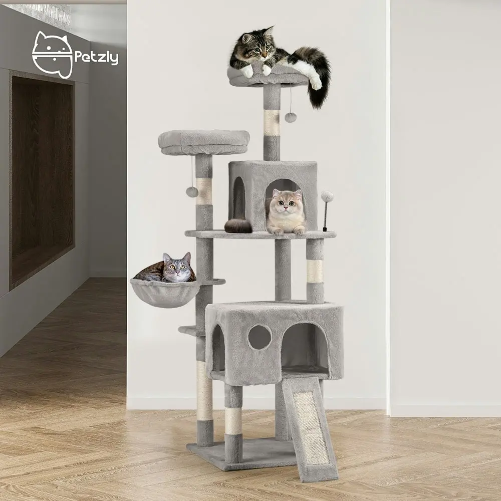 Petzly Cat Tree Tower Scratching Post Scratcher Condo House Bed 164cm Grey