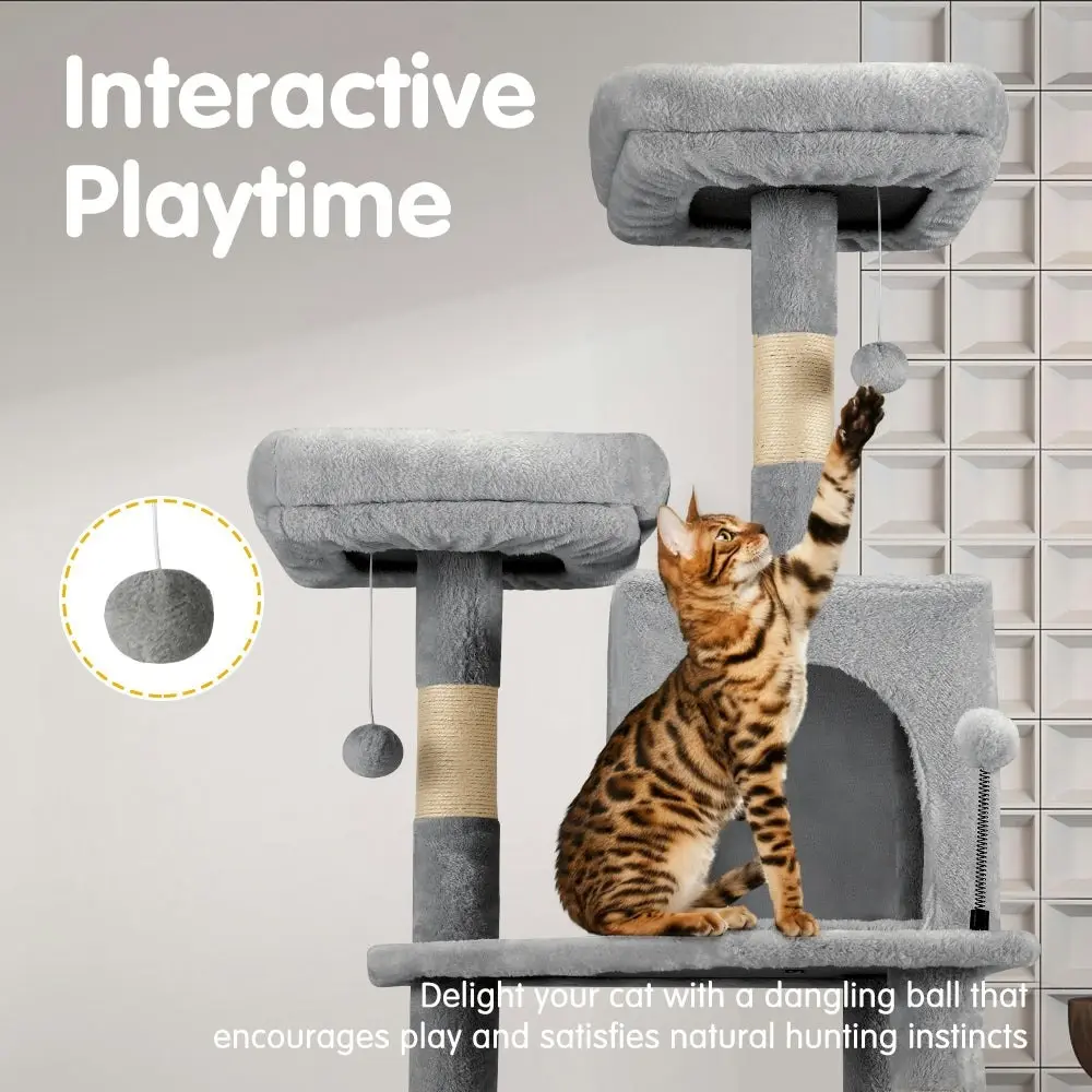 Petzly Cat Tree Tower Scratching Post Scratcher Condo House Bed 164cm Grey