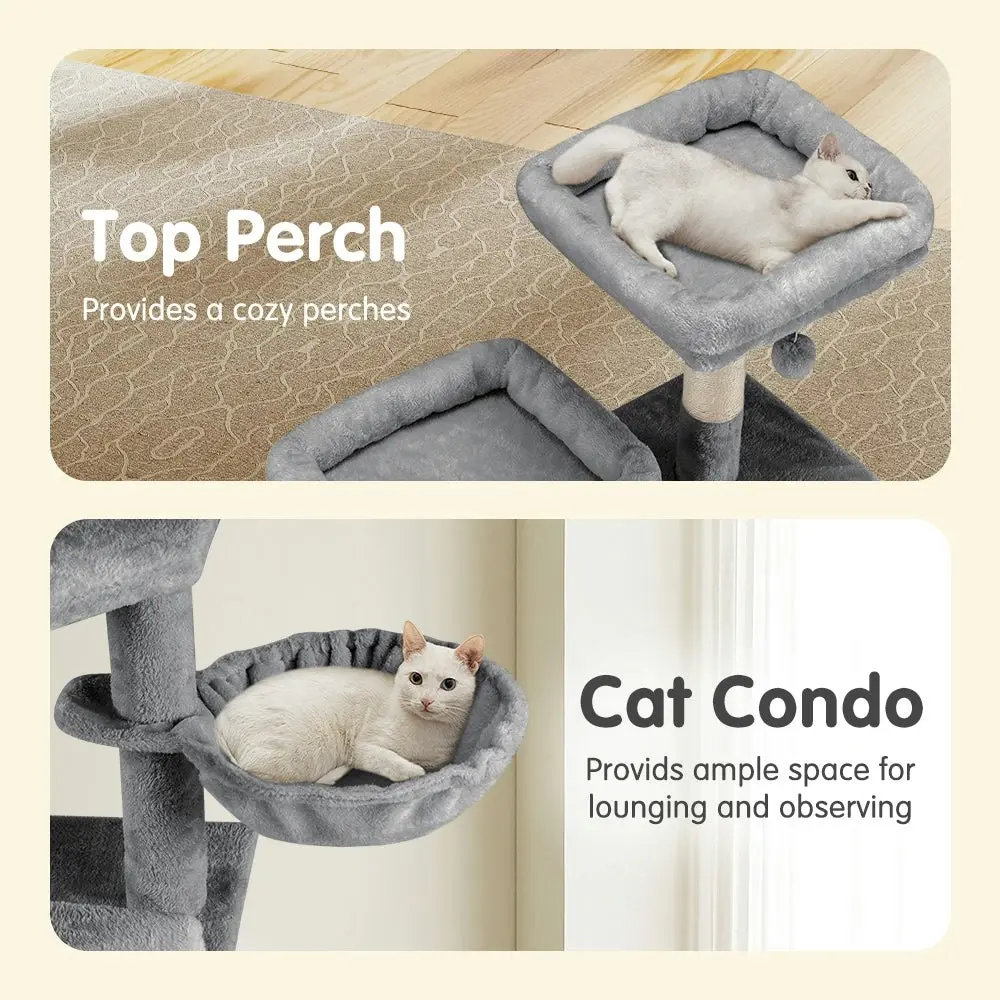 Petzly Cat Tree Tower Scratching Post Scratcher Condo House Bed 164cm Grey