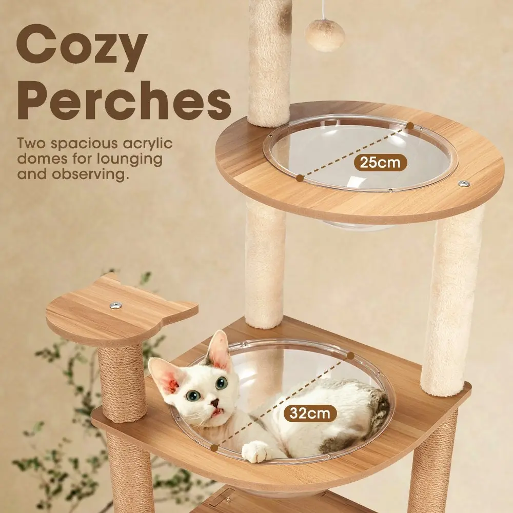 Petzly Wooden Cat Tree Tower Scratching Post Scratcher Condo House Bed 150cm