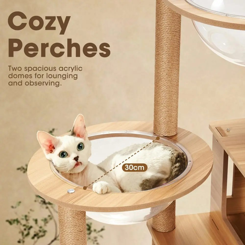 Petzly Wooden Cat Tree Tower Scratching Post Scratcher Condo House Bed 143cm