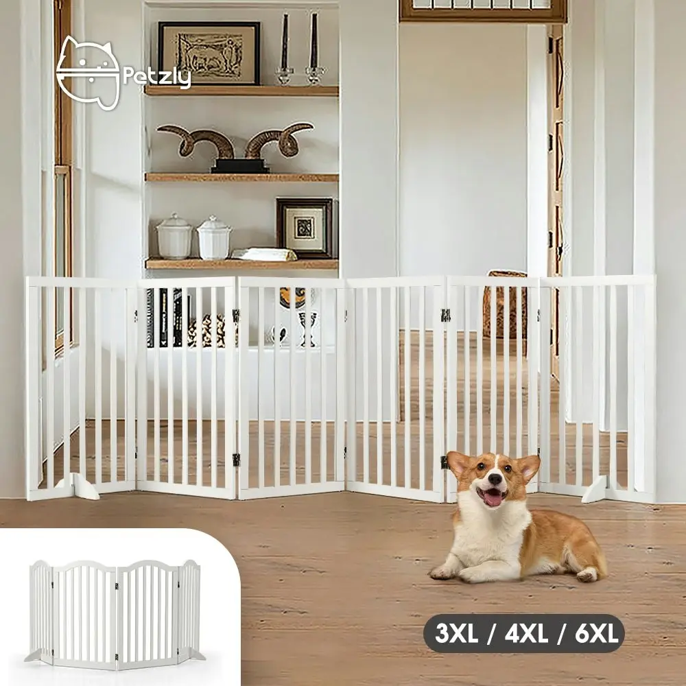 Petzly Pet Gate Dog Fence Safety Barrier with Support Feet 80cm White