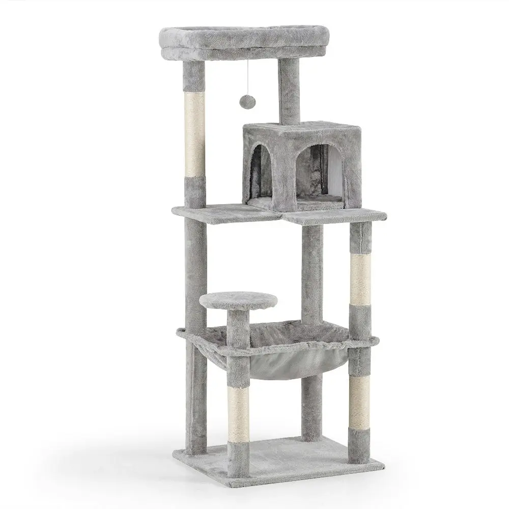 Petzly Cat Tree Tower Scratching Post Scratcher Condo 142cm Beige/Dark Grey/Grey