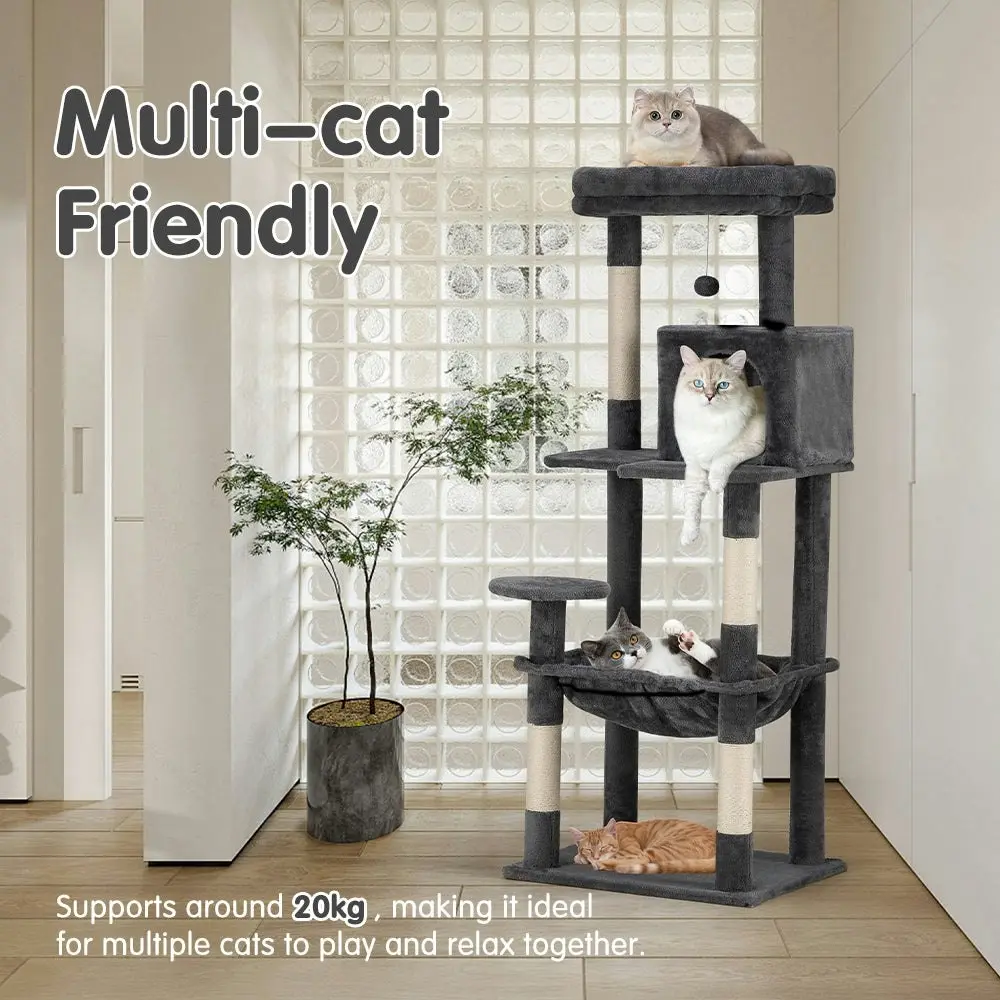 Petzly Cat Tree Tower Scratching Post Scratcher Condo 142cm Beige/Dark Grey/Grey