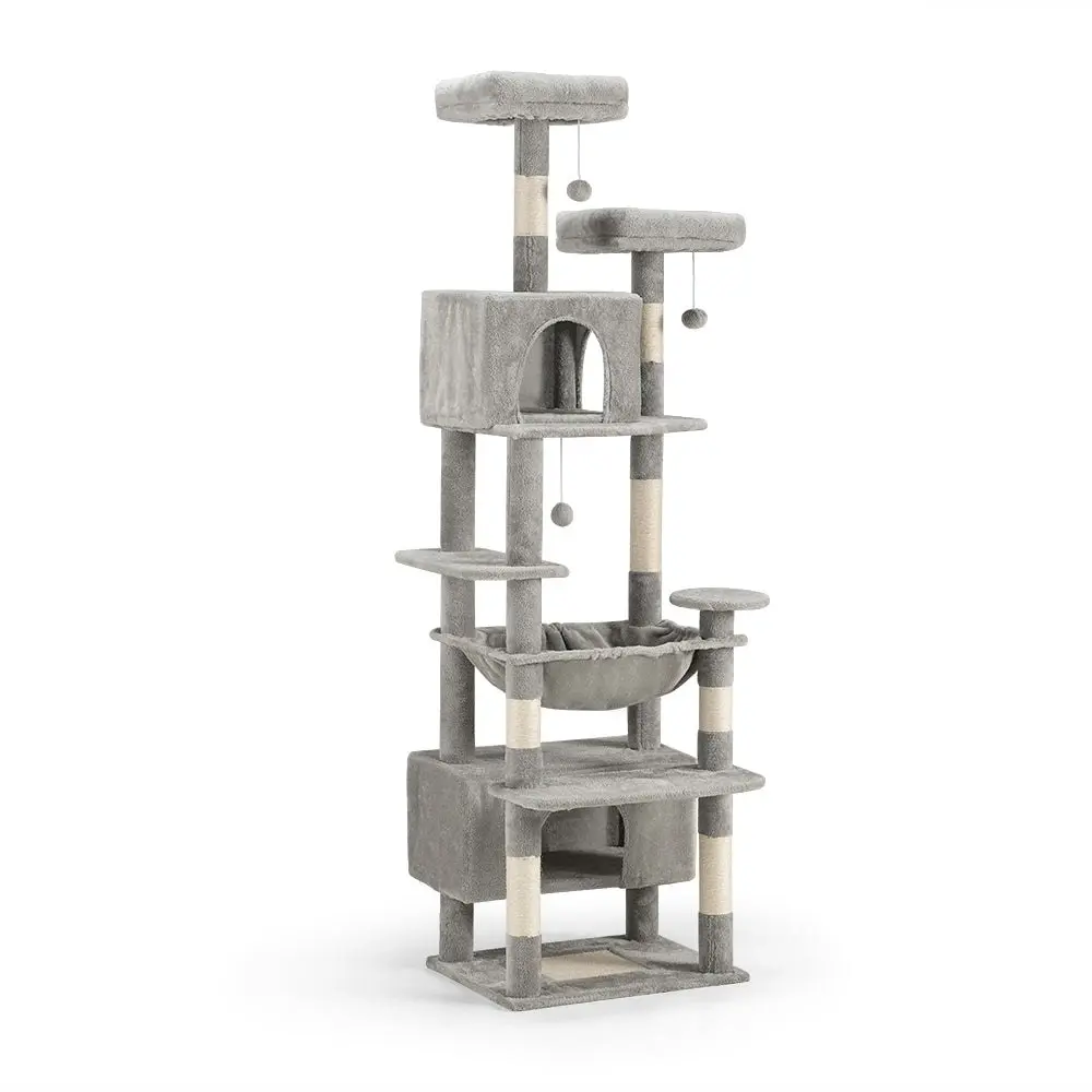 Petzly Cat Tree Tower Scratching Post Scratcher Condo 180cm Beige/Dark Grey/Grey