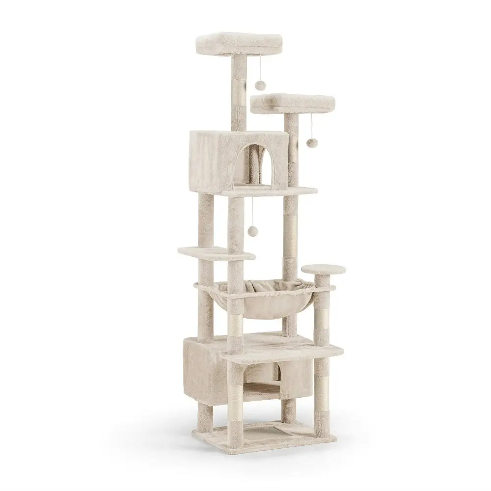 Petzly Cat Tree Tower Scratching Post Scratcher Condo 180cm Beige/Dark Grey/Grey