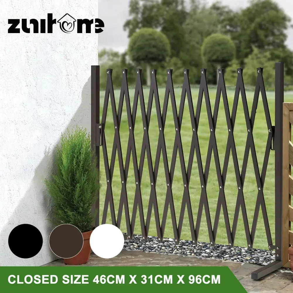 ZUNI Garden Security Fence Gate Expandable Aluminum Barrier Brown/White/Black