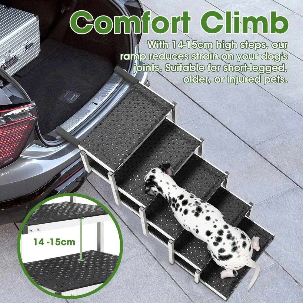 Petzly Foldable Dog Ramp Adjustable Height Dog Stair Portable Aluminium 5/6 Step