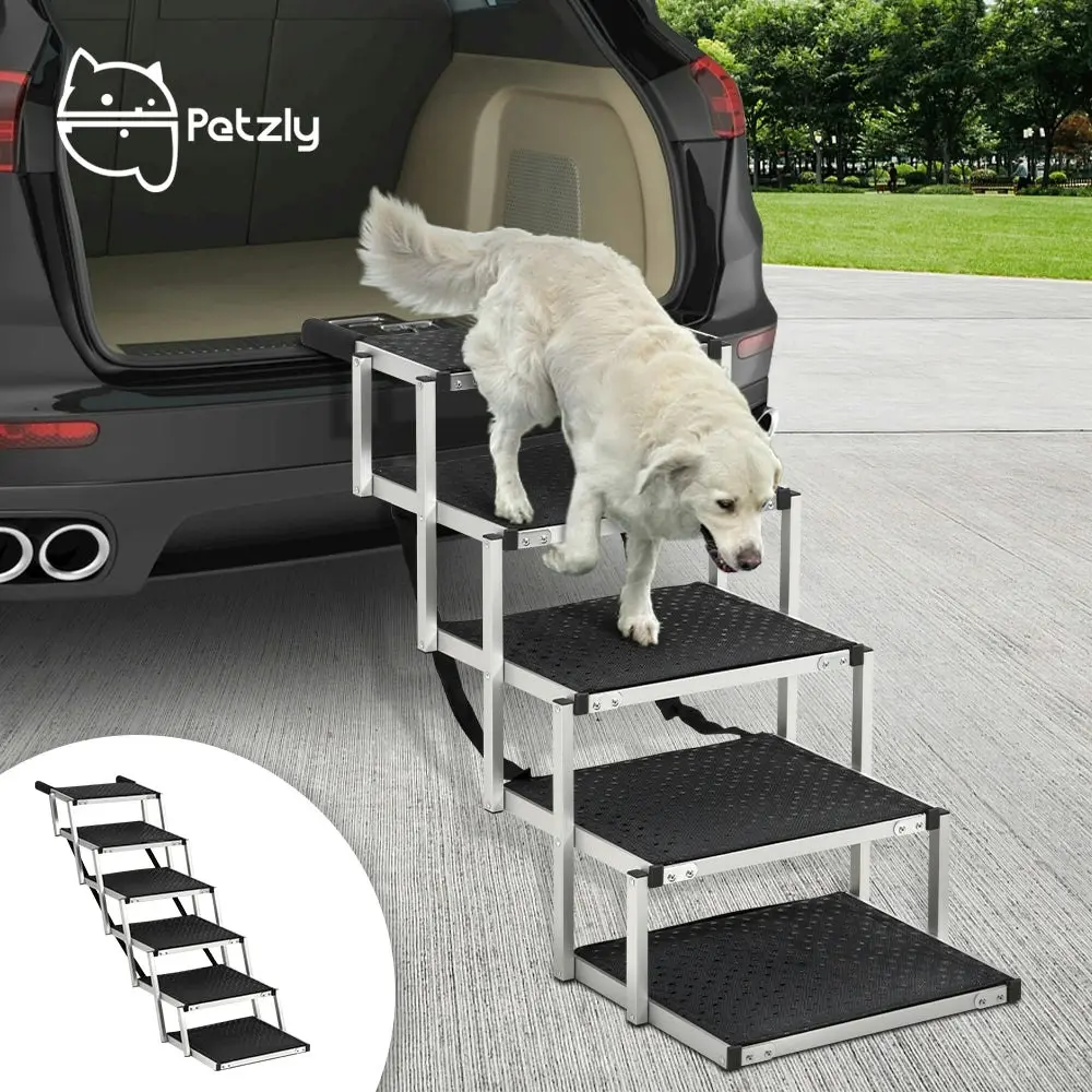 Petzly Foldable Dog Ramp Adjustable Height Dog Stair Portable Aluminium 5/6 Step