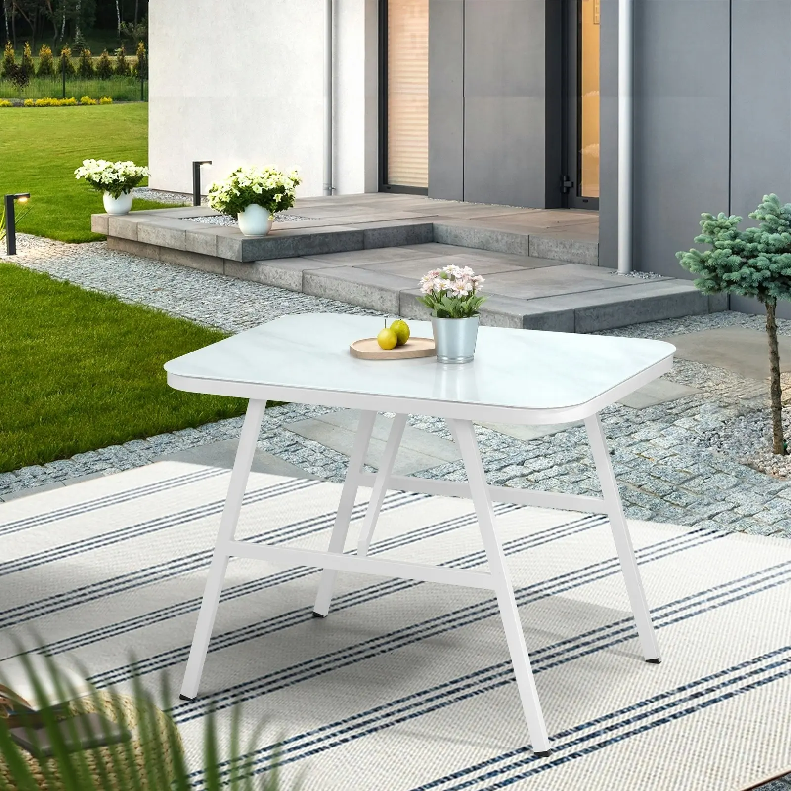 Livsip Outdoor Dining Table Furniture Patio Garden Indoor White Marble-style