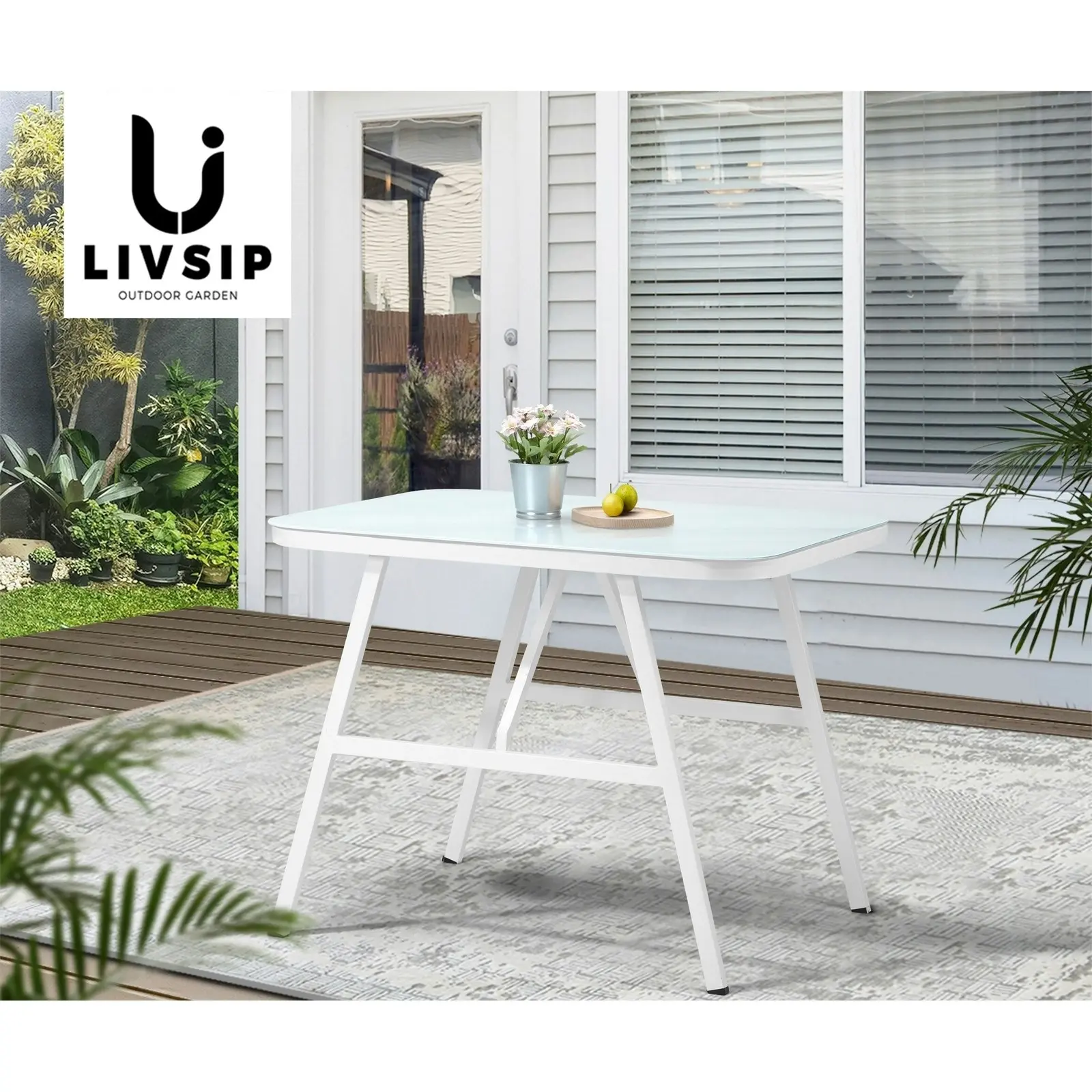 Livsip Outdoor Dining Table Furniture Patio Garden Indoor White Marble-style