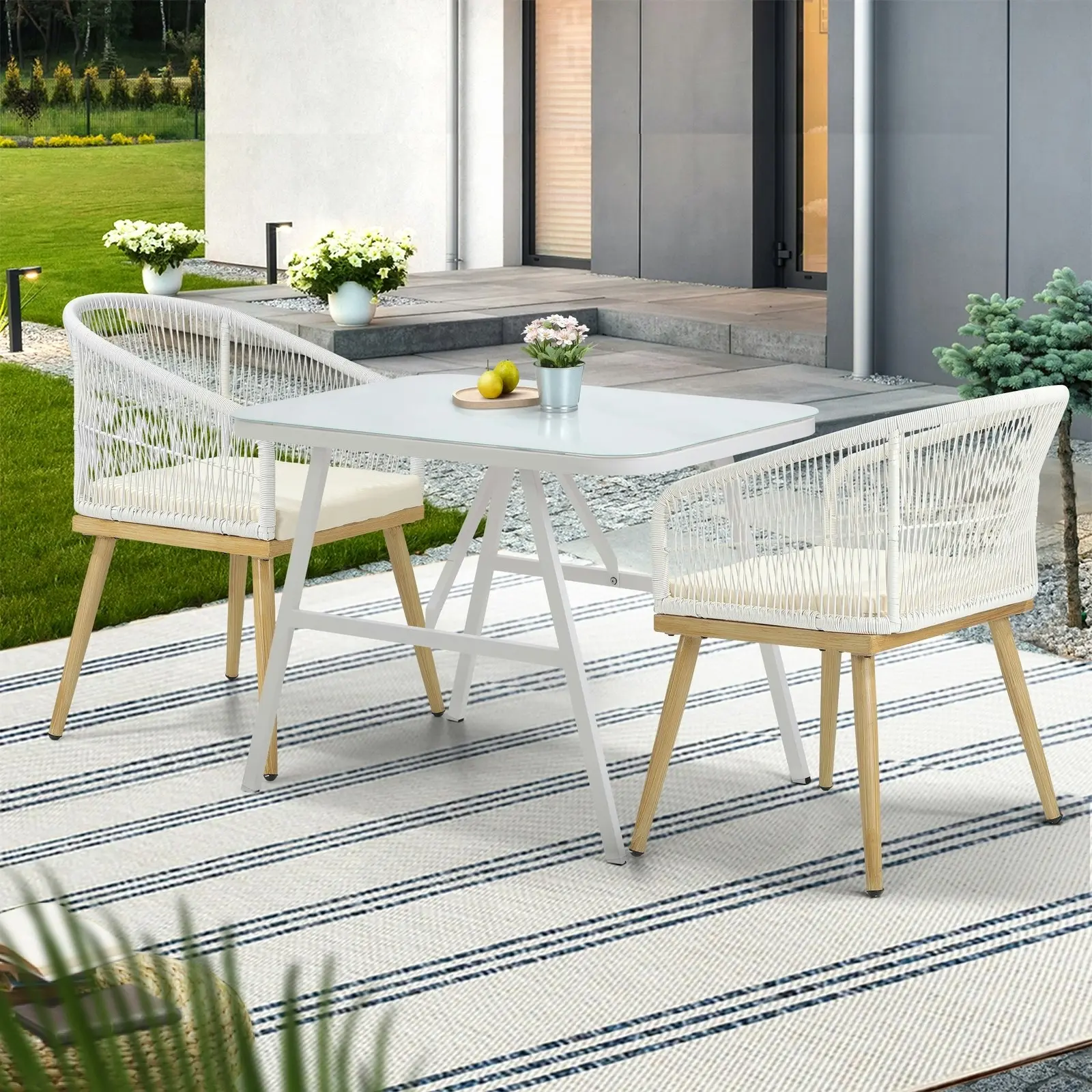 Livsip Outdoor Dining Set Patio Furniture Setting Garden Marble-style Table 3PCS