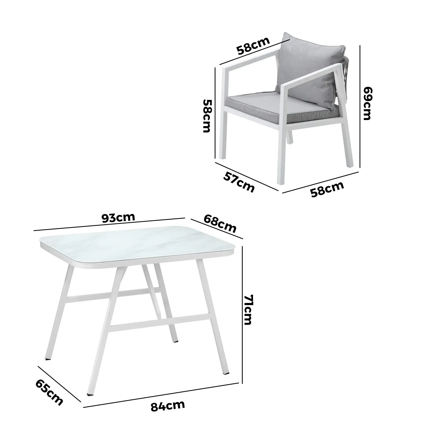 Livsip Outdoor Dining Set Marble-style Table Garden Patio Furniture Setting 3PCS