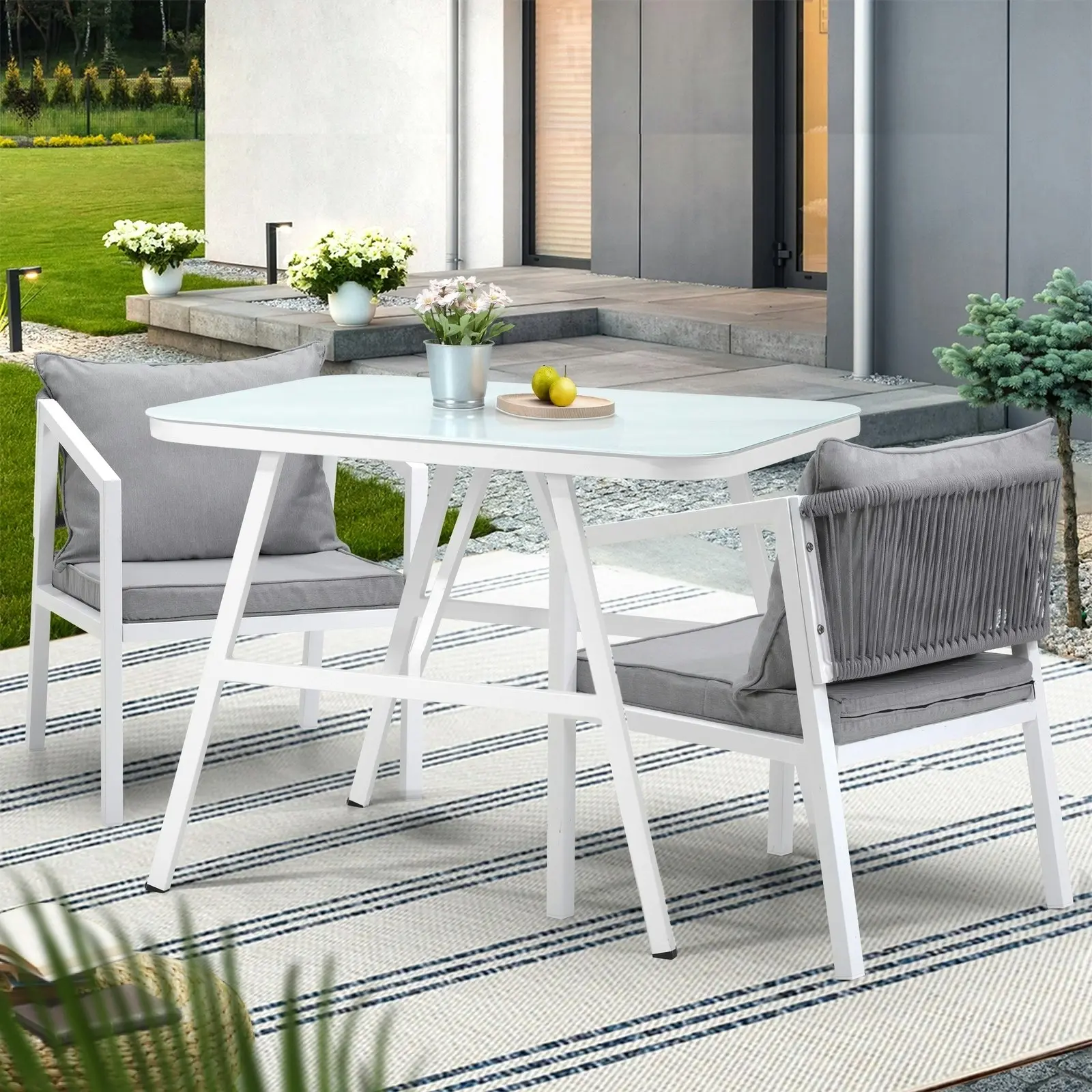 Livsip Outdoor Dining Set Marble-style Table Garden Patio Furniture Setting 3PCS