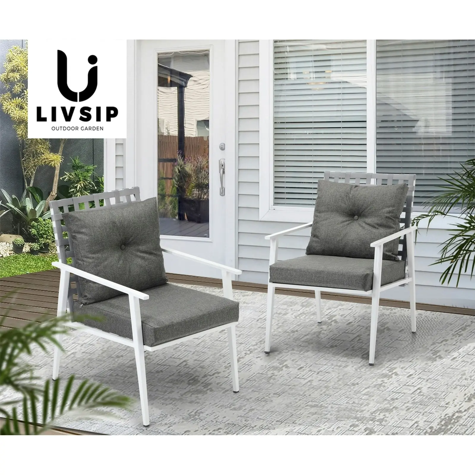 Livsip Outdoor Rattan Chairs Setting Garden Patio Lounge Armchair White 2PCS