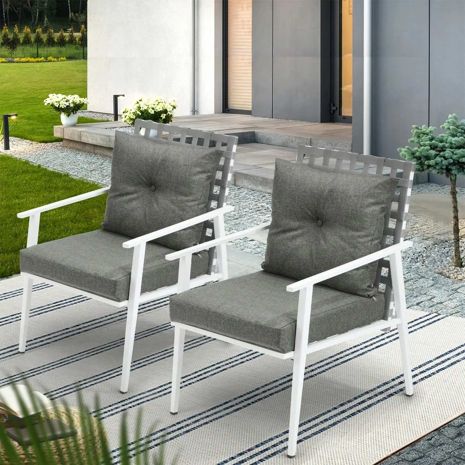 Livsip Outdoor Rattan Chairs Setting Garden Patio Lounge Armchair White 2PCS