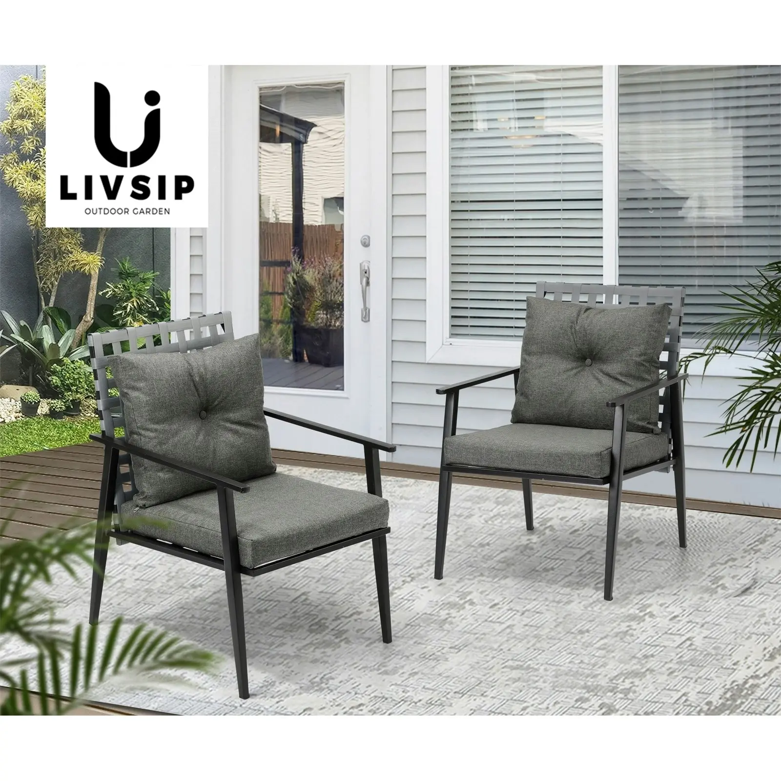 Livsip Outdoor Rattan Chairs Furniture Garden Patio Lounge Armchair Black 2PCS