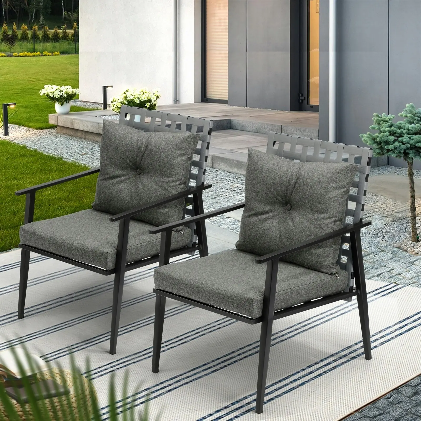 Livsip Outdoor Rattan Chairs Furniture Garden Patio Lounge Armchair Black 2PCS