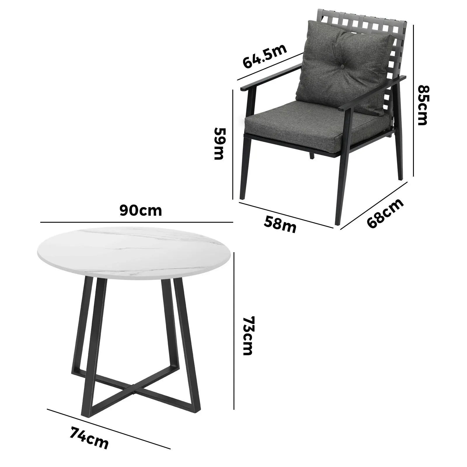 Livsip Outdoor Dining Set 2 Seater Marble Table Patio Furniture Rattan Armchair