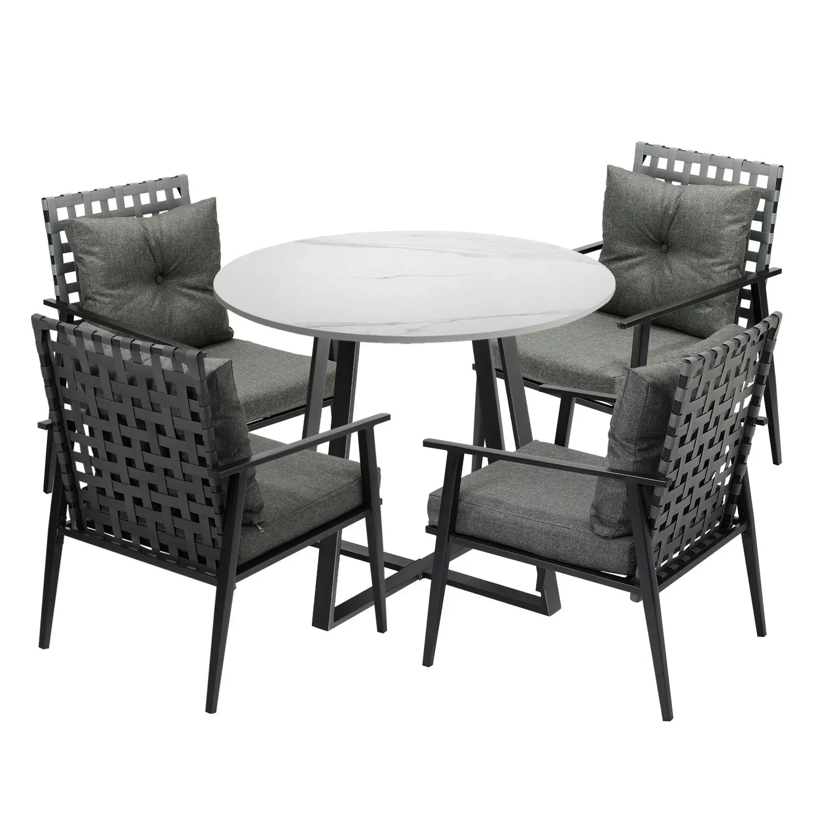 Livsip Outdoor Dining Set 4 Seater Marble Table Patio Furniture Rattan Armchair